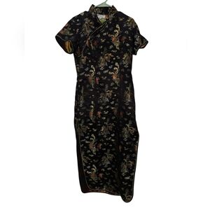 Yi Fang Dress Womens Large Black Dragon Phoenix Chinese Traditional Short Sleeve